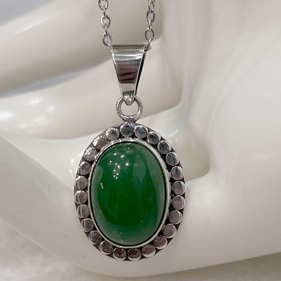 Burmese Green Jade Sterling Silver Pendant Necklace